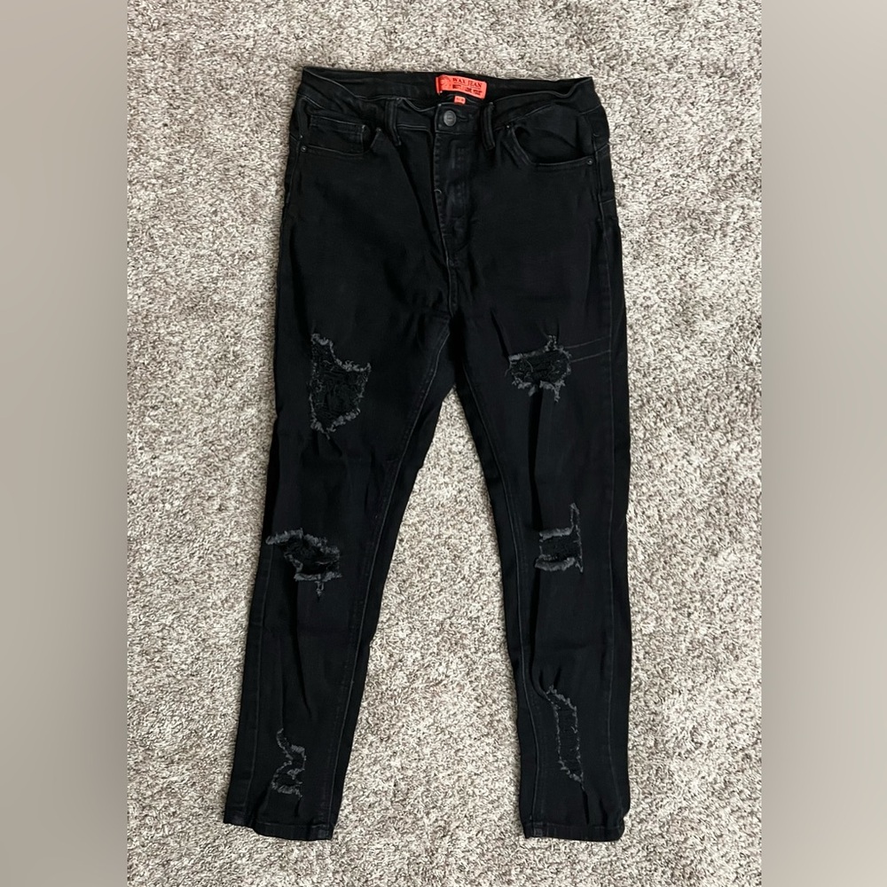 Wax Jean Black Ripped Skinny Jeans
